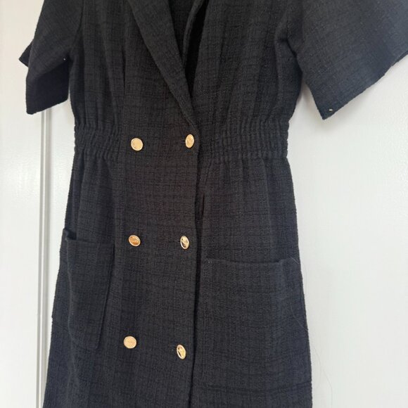 NWT Sandro Alize Mini Dress Black Tweed Double Breasted Notch Lapel Short Sleeve - Picture 5 of 9